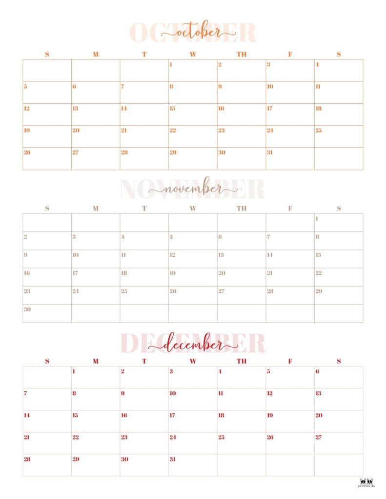 2025 Three Month/Quarterly Calendars - 36 Free Cals | Printabulls regarding Printable 3 Month Calendar October November December 2025
