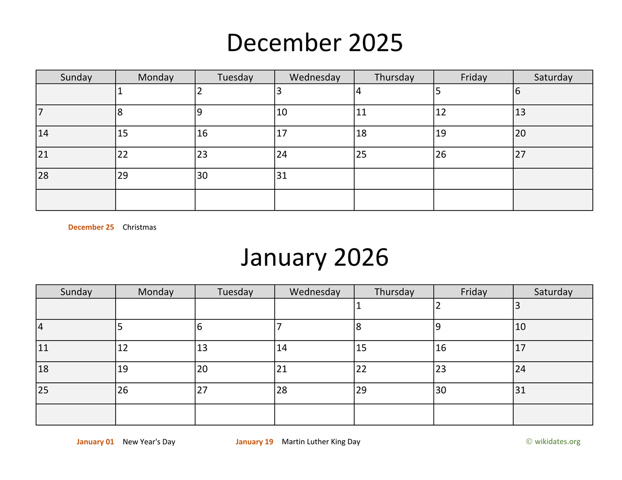 December 2025 And January 2026 Calendar | Wikidates inside December 2025 January 2026 Printable Calendar