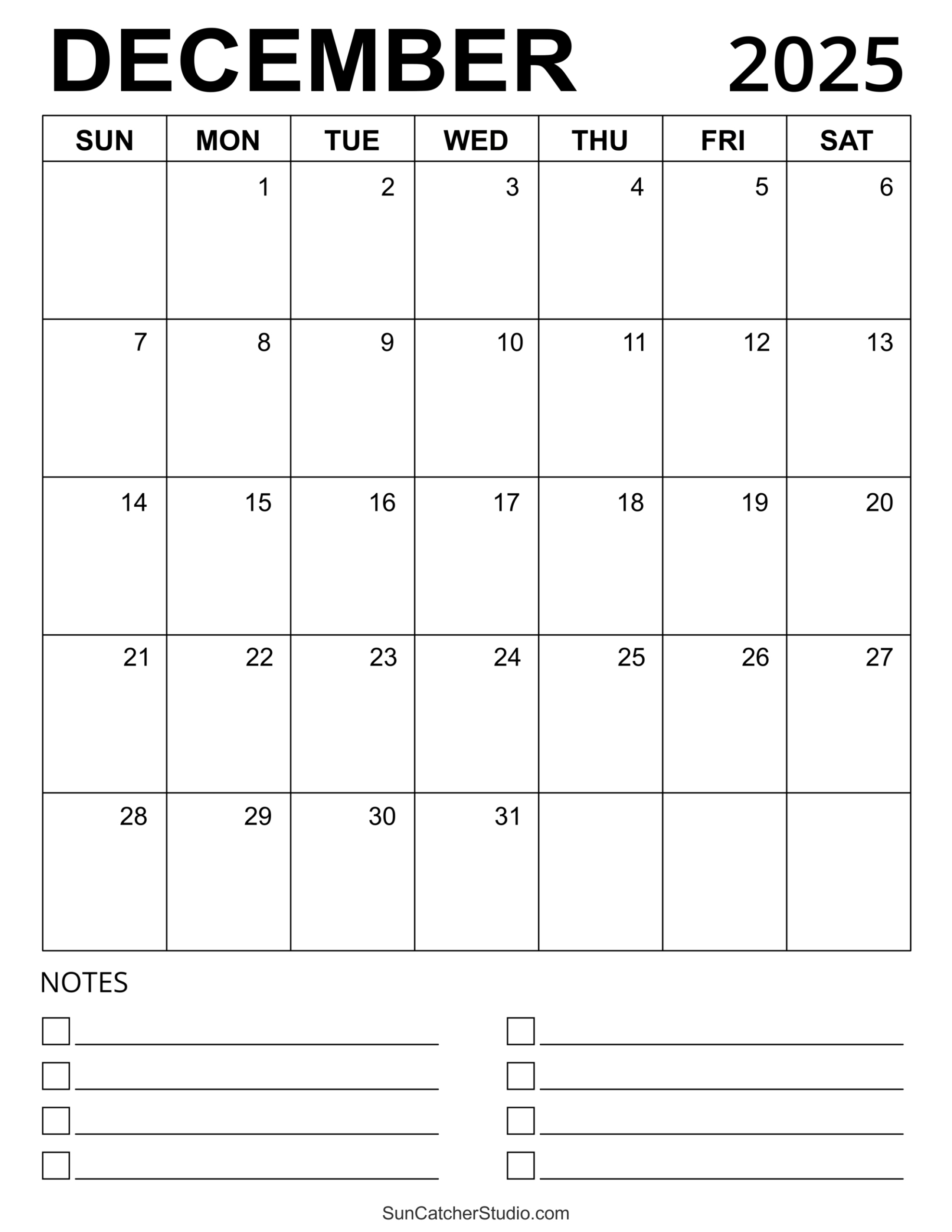 December 2025 Calendar (Free Printable) – Free Printables with regard to Large Printable Calendar December 2025