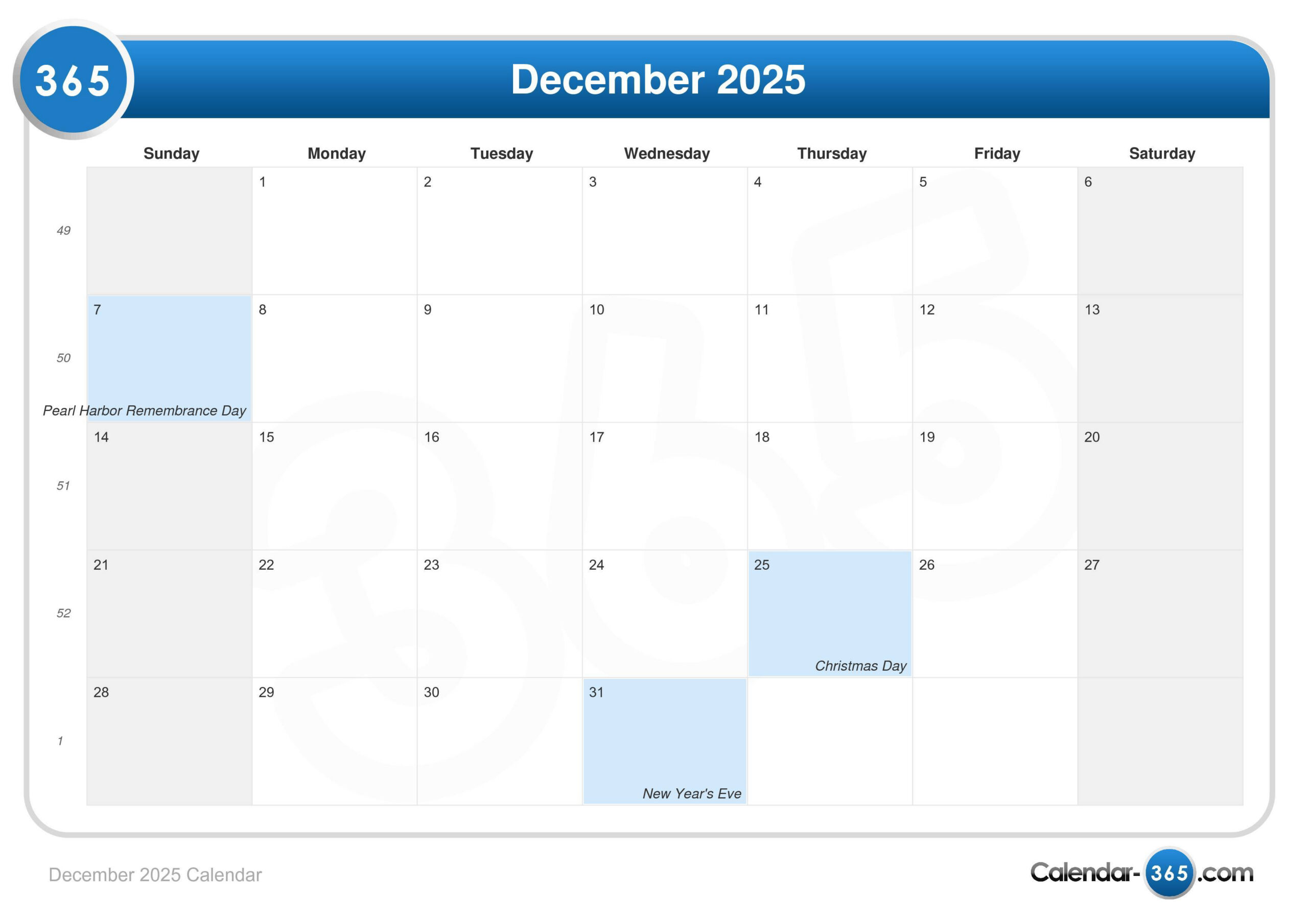 December 2025 Calendar pertaining to Calendar December 2025 2008 Printable