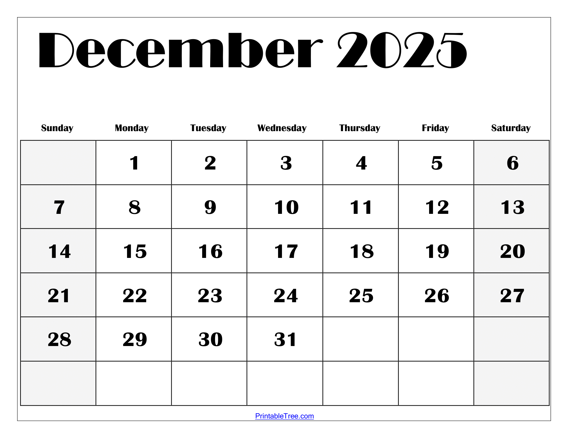 December 2025 Calendar Printable Pdf Template With Holidays inside December 2025 Free Printable Calendar