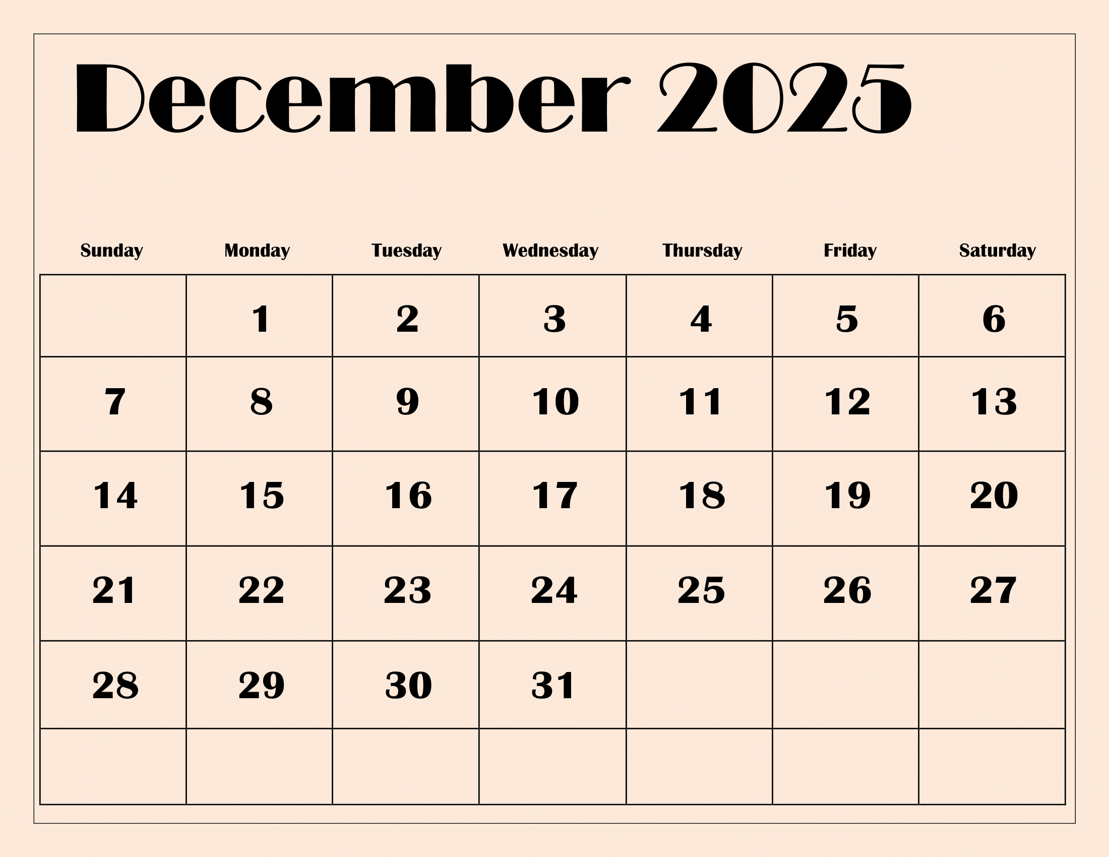 December 2025 Calendar Printable Pdf Template With Holidays intended for December 2025 Calendar Numbers Printable