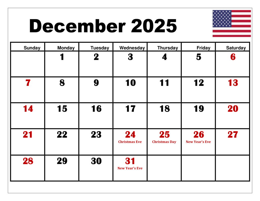 December 2025 Calendar Printable Pdf Template With Holidays pertaining to December Calendar 2025 With Holidays Printable