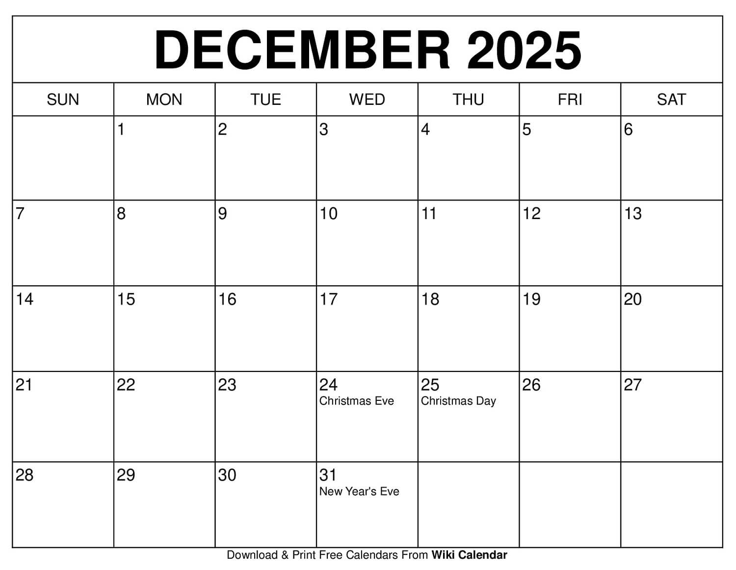 December 2025 Calendar - Printable Templates & More inside Month of December 2025 Calendar Printable
