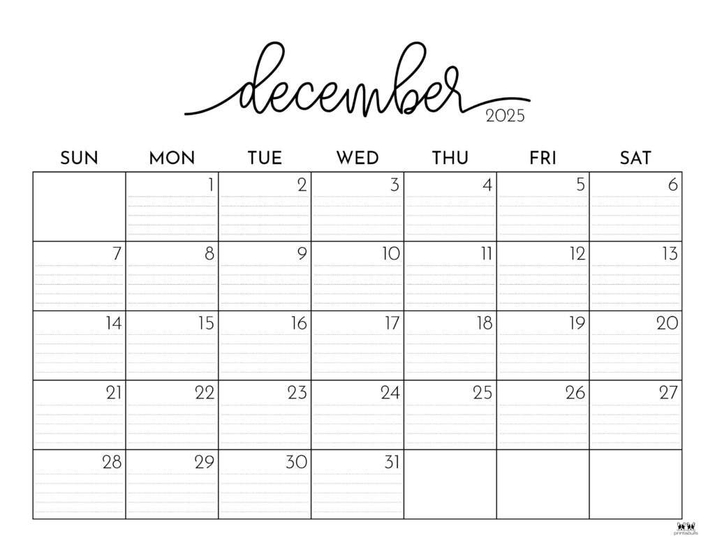 December 2025 Calendars - 107 Free Printables | Printabulls for Printable Calendar December 2025