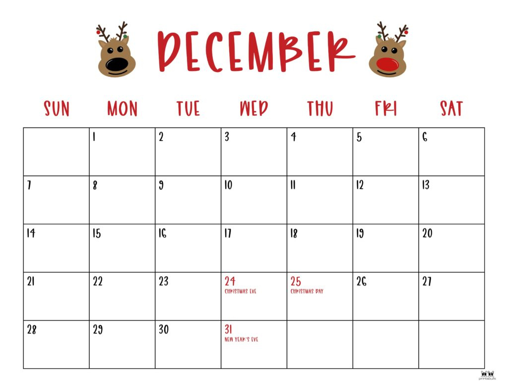 December 2025 Calendars - 107 Free Printables | Printabulls intended for December 2025 Holiday Calendar Printable