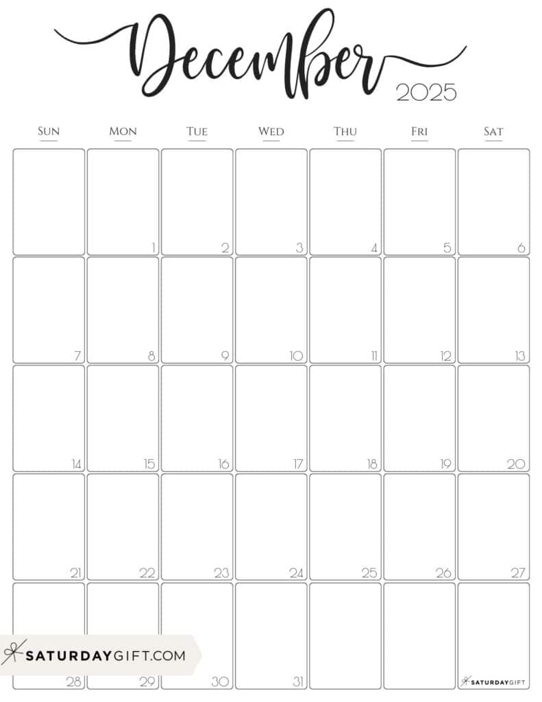 December 2025 Calendars - 23 Cute Free Printable Pdfs | Saturdaygift inside December 2025 Vertical Calendar Printable