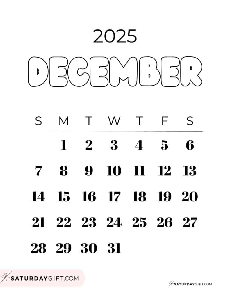 December 2025 Calendars - 23 Cute Free Printable Pdfs | Saturdaygift inside Free Printable 2025 Coloring Pages Calendar December
