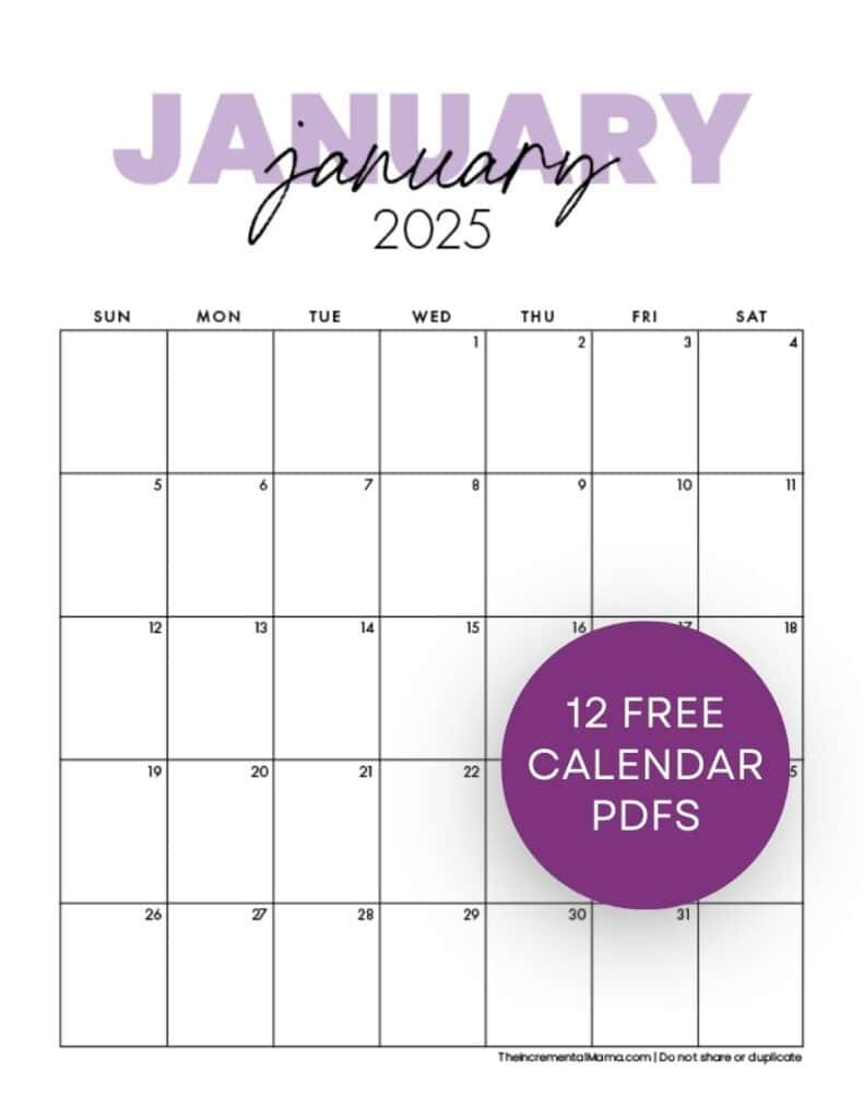 Free 2025 Monthly Calendar Template - January To December in January To December 2025 Calendar Printable
