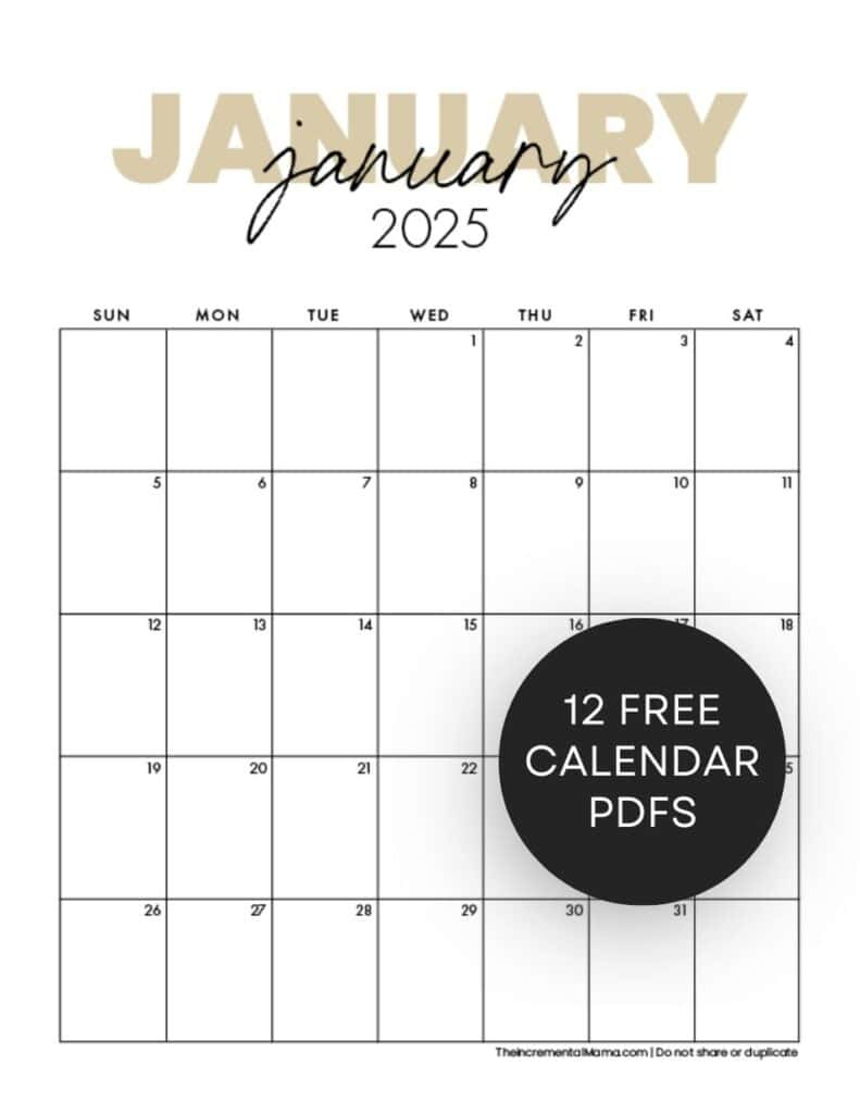 Free Printable 2025 Monthly Calendar (January - December Pdfs for January - December 2025 Calendar Printable