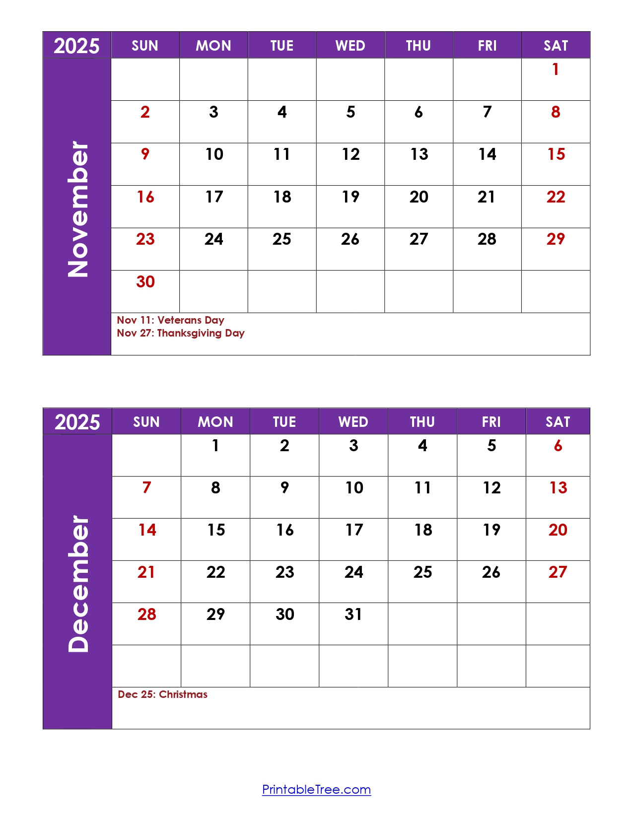 November And December 2025 Calendar Printable Pdf | Two Months within Printable Calendar November and December 2025