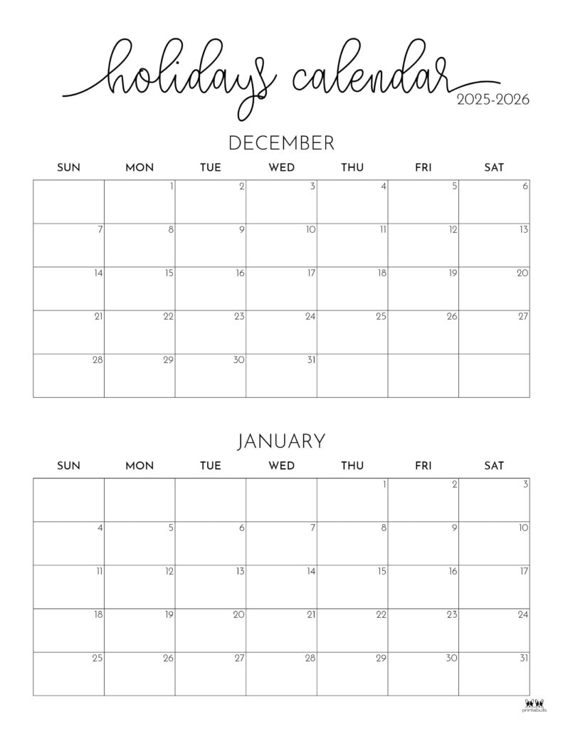November December 2025 Calendars - 28 Printables | Printabulls in Printable 3 Month Calendar December 2025 January February 2026